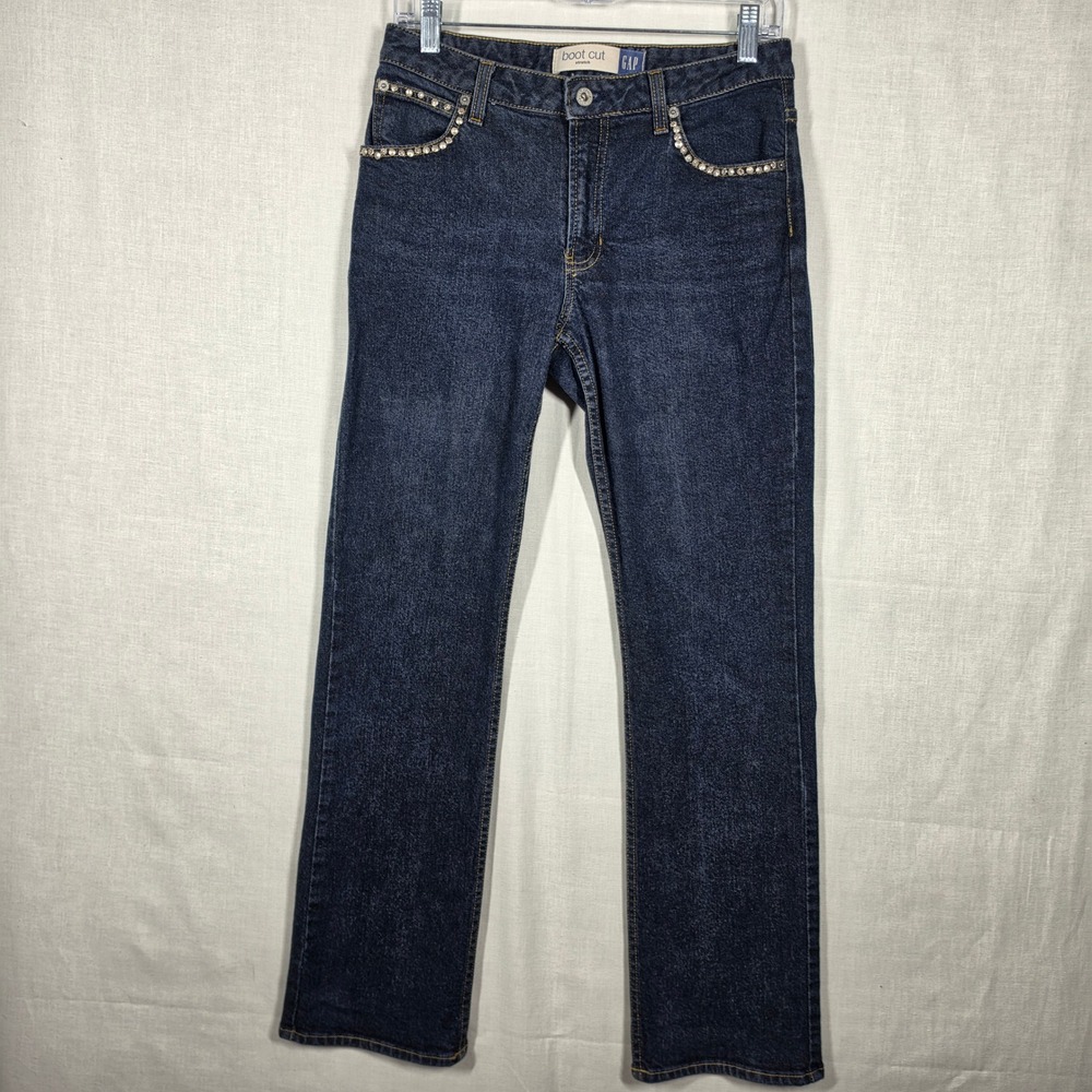 Vintage Gap Jeans Womens 6 Regular Bootcut Dark Wash Embellished Made in USA Y2K
